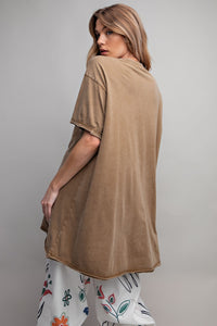 Easel Mineral Washed Swing Tunic Top in Golden Kiwi Shirts & Tops Easel   
