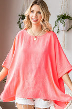 Load image into Gallery viewer, Solid Color Round Neck Dolman Sleeve Woven Top in Neon Pink Top First Love   
