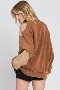 Sewn+Seen Solid Color French Terry Top with Thermal Patches in Vintage Brown Shirts & Tops Sewn+Seen   