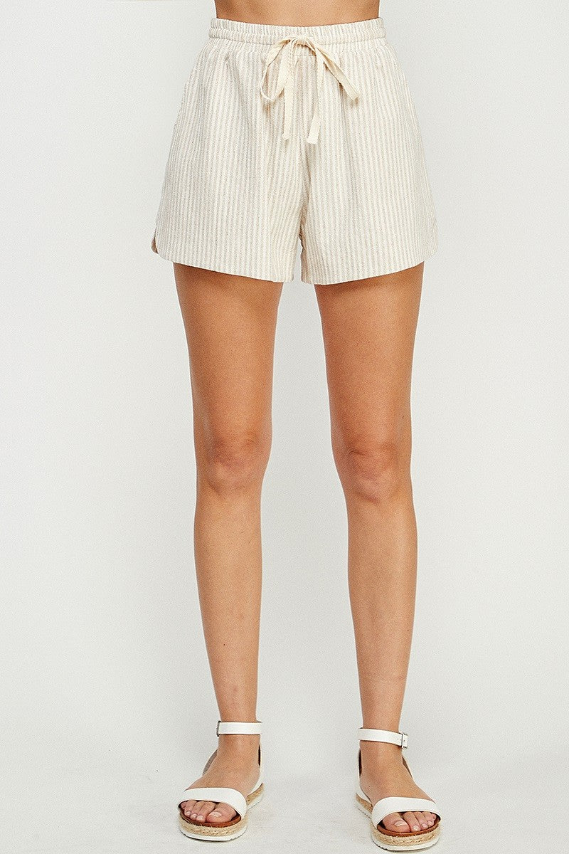 Allie Rose Striped Linen Shorts in Natural