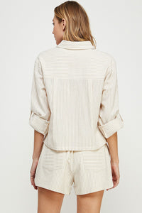 Allie Rose CROPPED Striped Linen Top in Natural