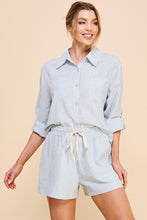 Load image into Gallery viewer, Allie Rose CROPPED Striped Linen Top in Blue Shirts &amp; Tops Allie Rose   
