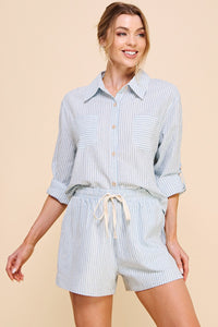 Allie Rose CROPPED Striped Linen Top in Blue Shirts & Tops Allie Rose   