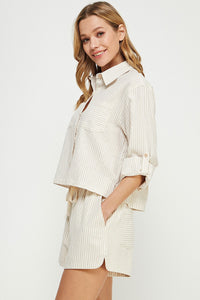 Allie Rose CROPPED Striped Linen Top in Natural