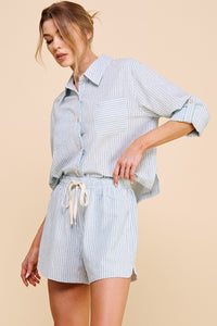 Allie Rose CROPPED Striped Linen Top in Blue Shirts & Tops Allie Rose   