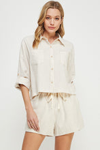 Load image into Gallery viewer, Allie Rose CROPPED Striped Linen Top in Natural
