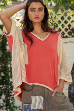 Load image into Gallery viewer, POL Oversize High Low Contrast V-Neck 3/4 Sleeve Top in Peach Echo Shirts &amp; Tops POL Clothing   
