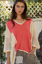Load image into Gallery viewer, POL Oversize High Low Contrast V-Neck 3/4 Sleeve Top in Peach Echo Shirts &amp; Tops POL Clothing   
