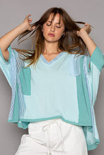 Load image into Gallery viewer, POL Oversize High Low Contrast V-Neck 3/4 Sleeve Top in Soda Candy Shirts &amp; Tops POL Clothing   
