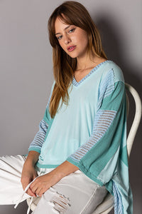 POL Oversize High Low Contrast V-Neck 3/4 Sleeve Top in Soda Candy Shirts & Tops POL Clothing   
