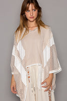 POL Oversize High Low Contrast V-Neck 3/4 Sleeve Top in Oatmeal Shirts & Tops POL Clothing   
