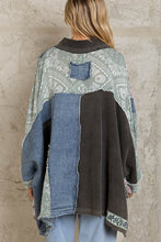 Load image into Gallery viewer, POL Oversized Contrasting Fabric Panel High Low Shirt in Black Denim Multi Top POL   
