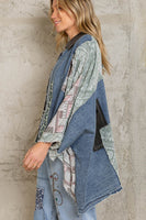 POL Oversized Contrasting Fabric Panel High Low Shirt in Black Denim Multi Top POL   