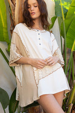 Load image into Gallery viewer, POL Oversized Asymmetrical Contrast Top in Ivory Multi Shirts &amp; Tops POL Clothing   
