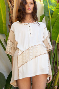 POL Oversized Asymmetrical Contrast Top in Ivory Multi Shirts & Tops POL Clothing   