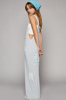 POL Loose Fit Jumpsuit with Floral Patchwork Details in Powder Blue