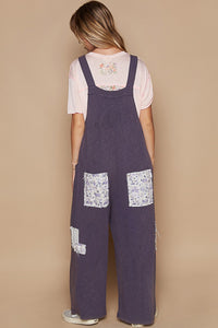 POL Loose Fit Jumpsuit with Floral Patchwork Details in Ink Navy