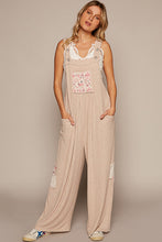 Load image into Gallery viewer, POL Loose Fit Jumpsuit with Floral Patchwork Details in Almond
