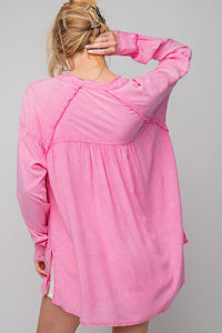 Easel Mineral Washed Tunic Shirt in Barbie Pink  Easel   
