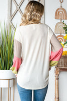 7th Ray Color Block Button Front Top in Cream