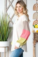 7th Ray Color Block Button Front Top in Cream