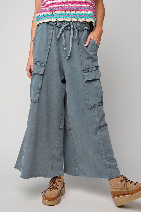 Easel Feeling Good Mineral Washed Utility Pants in Faded Navy Pants Easel   