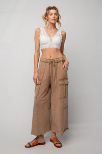 Easel Feeling Good Mineral Washed Utility Pants in Latte Pants Easel   