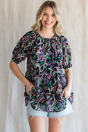Jodifl Abstract Print Tiered Top in Black