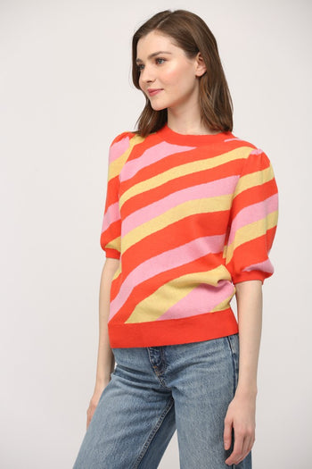 FATE Multi Colored Striped Knit Sweater in Orange Multi