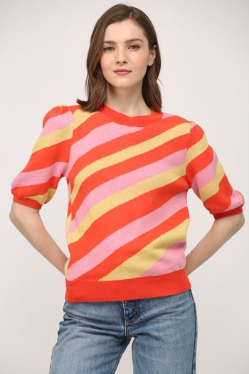 FATE Multi Colored Striped Knit Sweater in Orange Multi