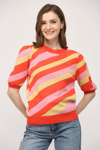 FATE Multi Colored Striped Knit Sweater in Orange Multi