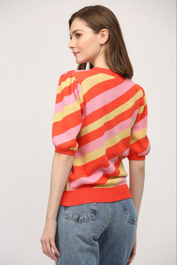 FATE Multi Colored Striped Knit Sweater in Orange Multi