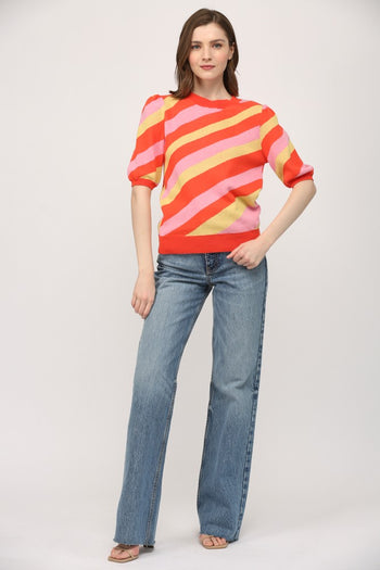FATE Multi Colored Striped Knit Sweater in Orange Multi