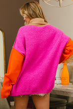 Load image into Gallery viewer, BiBi Turtle Neck Color Block Sweater in Latte/Orange/Magenta
