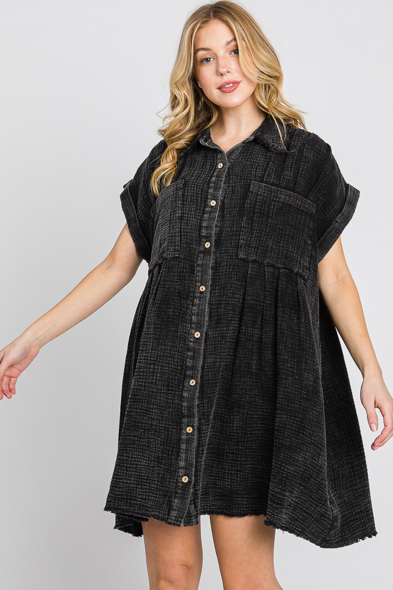 Sewn+Seen Cotton Gauze Mini Dress in Black