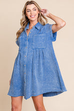 Load image into Gallery viewer, Sewn+Seen Cotton Gauze Mini Dress in Blue
