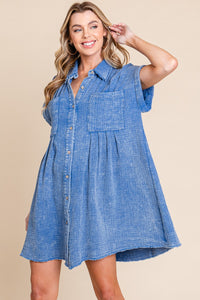 Sewn+Seen Cotton Gauze Mini Dress in Blue