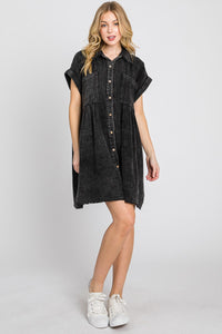 Sewn+Seen Cotton Gauze Mini Dress in Black