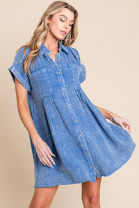 Sewn+Seen Cotton Gauze Mini Dress in Blue