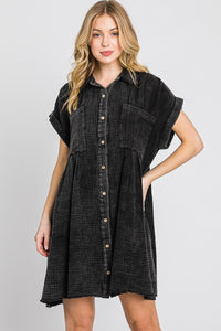 Sewn+Seen Cotton Gauze Mini Dress in Black