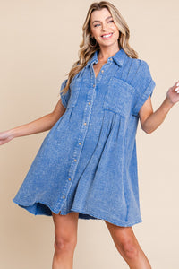 Sewn+Seen Cotton Gauze Mini Dress in Blue