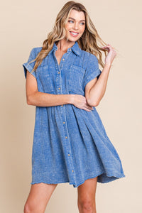 Sewn+Seen Cotton Gauze Mini Dress in Blue