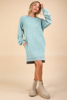 Very J Mineral Washed Terry Knit Dress in Sage