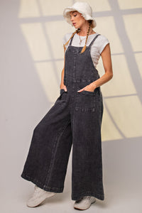 Easel Washed Cotton  Jumpsuit/Overalls in Black Overalls Easel   