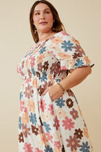 Load image into Gallery viewer, Hayden Mixed Floral Print Dress with Smocked Bodice in Taupe Dress Hayden   
