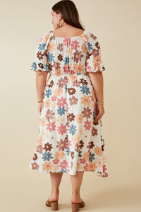 Hayden Mixed Floral Print Dress with Smocked Bodice in Taupe Dress Hayden   
