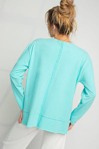 Easel Cotton Jersey Loose Fit Basic Tee in Aqua Top Easel   