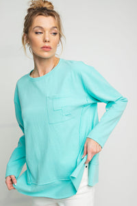 Easel Cotton Jersey Loose Fit Basic Tee in Aqua Top Easel   