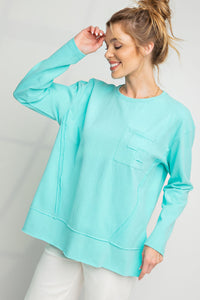 Easel Cotton Jersey Loose Fit Basic Tee in Aqua Top Easel   