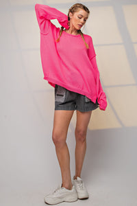Easel Knitted Solid Color Sweater in Hot Pink  Easel   